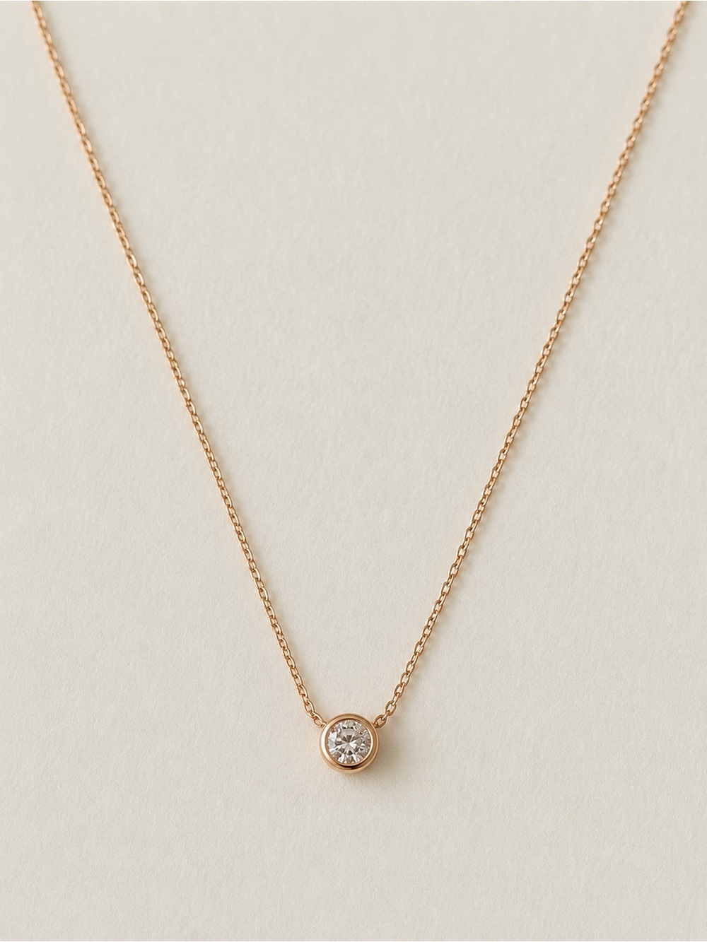 Neiman Marcus Rose Gold Pendant Necklace with Clear Stone
